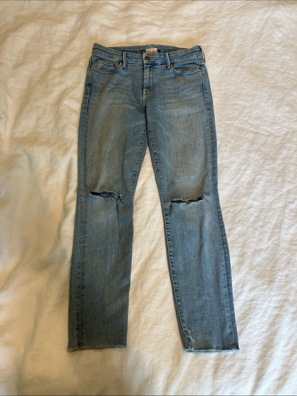 MOTHER The Looker Ankle Fray Jeans in Light Blue